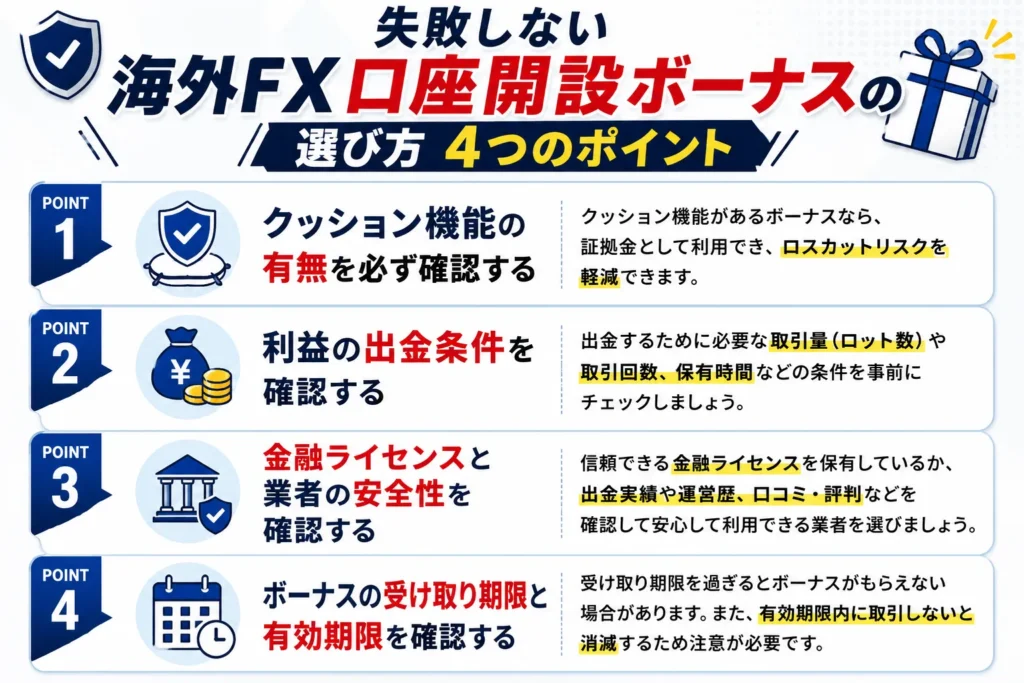 失敗しない海外FX口座開設ボーナスの選び方4つのポイント